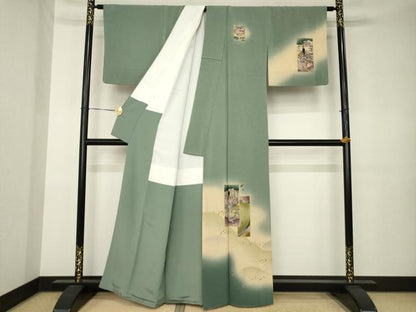 平和屋着物●訪問着　短冊女人文　暈し染め　金彩　正絹　逸品　AABK3343ck