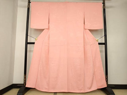 平和屋着物●上質な色無地　風景地紋　紅梅色　正絹　逸品　AABK3344ck