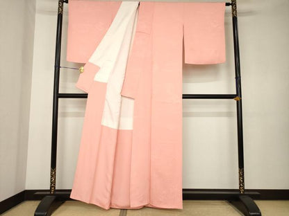 平和屋着物●上質な色無地　風景地紋　紅梅色　正絹　逸品　AABK3344ck
