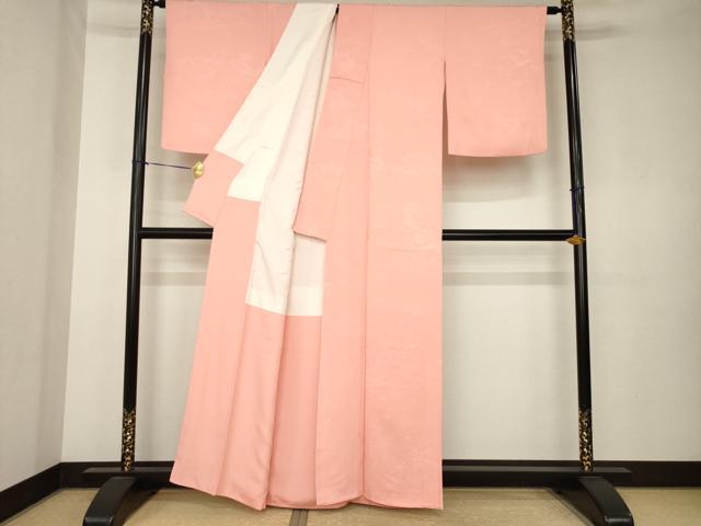平和屋着物●上質な色無地　風景地紋　紅梅色　正絹　逸品　AABK3344ck