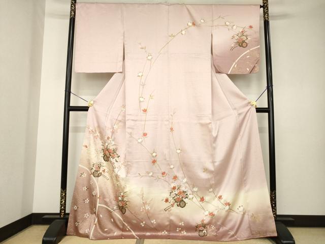 平和屋着物●訪問着　花車文　金彩　ロング丈　正絹　逸品　AABK3345ck