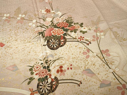 平和屋着物●訪問着　花車文　金彩　ロング丈　正絹　逸品　AABK3345ck