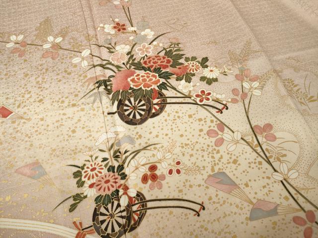 平和屋着物●訪問着　花車文　金彩　ロング丈　正絹　逸品　AABK3345ck