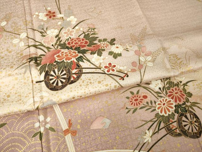 平和屋着物●訪問着　花車文　金彩　ロング丈　正絹　逸品　AABK3345ck