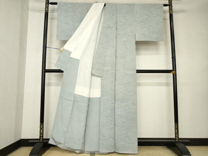 平和屋着物●上質な色無地　流水地紋　素鼠色　正絹　逸品　AABK3348ck