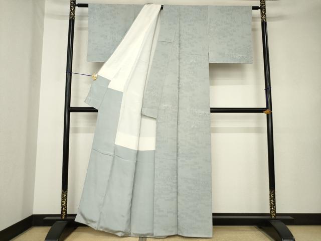 平和屋着物●上質な色無地　流水地紋　素鼠色　正絹　逸品　AABK3348ck
