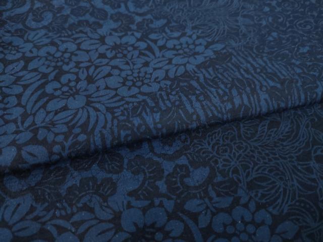 平和屋着物●上質な小紋　紬地　型染め　藍　花唐草文　正絹　逸品　AABK3351ck