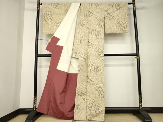 平和屋着物●上質な紬　流水文　正絹　逸品　AABK3358ck