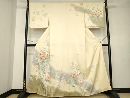 平和屋着物●訪問着　駒刺繍　枝花文　暈し染め　金彩　正絹　逸品　AABK3361ck