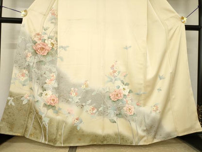 平和屋着物●訪問着　駒刺繍　枝花文　暈し染め　金彩　正絹　逸品　AABK3361ck