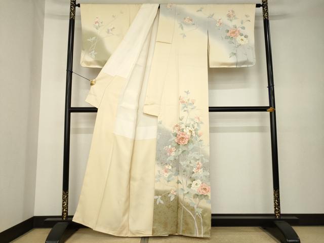 平和屋着物●訪問着　駒刺繍　枝花文　暈し染め　金彩　正絹　逸品　AABK3361ck