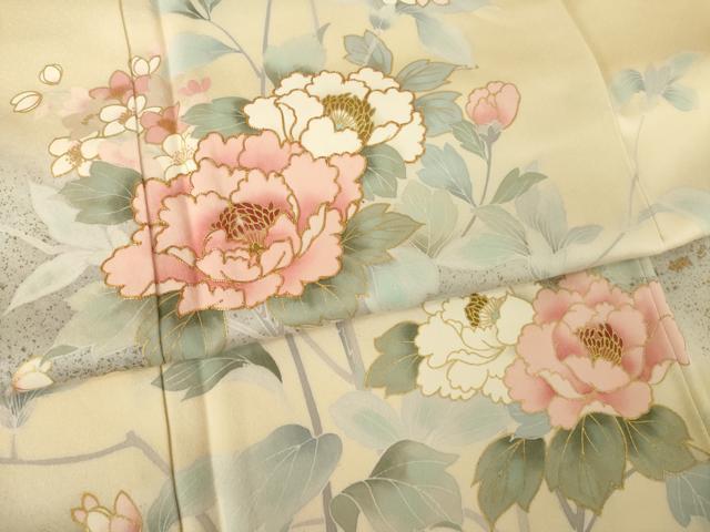 平和屋着物●訪問着　駒刺繍　枝花文　暈し染め　金彩　正絹　逸品　AABK3361ck