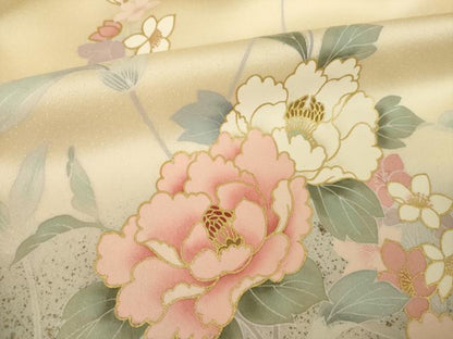 平和屋着物●訪問着　駒刺繍　枝花文　暈し染め　金彩　正絹　逸品　AABK3361ck