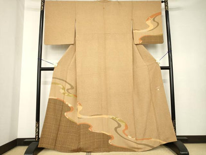 平和屋着物●伝統工芸士　石塚幸生　江戸小紋　訪問着　流水文　正絹　逸品　AABK3362ck