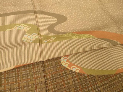 平和屋着物●伝統工芸士　石塚幸生　江戸小紋　訪問着　流水文　正絹　逸品　AABK3362ck