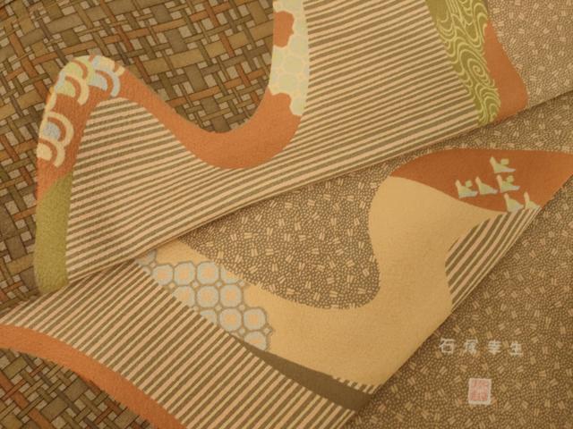 平和屋着物●伝統工芸士　石塚幸生　江戸小紋　訪問着　流水文　正絹　逸品　AABK3362ck