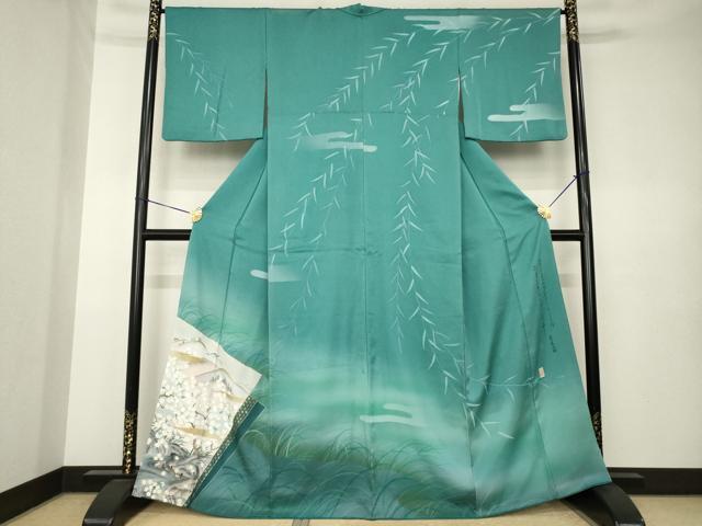 平和屋着物●訪問着　作家物　駒刺繍　遠山流水文　正絹　逸品　AABK3364ck