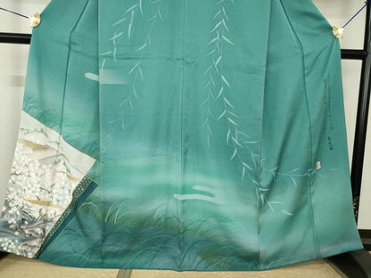 平和屋着物●訪問着　作家物　駒刺繍　遠山流水文　正絹　逸品　AABK3364ck