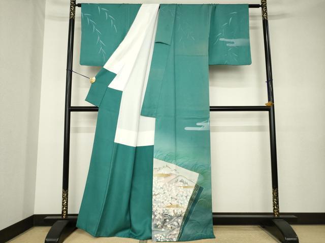 平和屋着物●訪問着　作家物　駒刺繍　遠山流水文　正絹　逸品　AABK3364ck