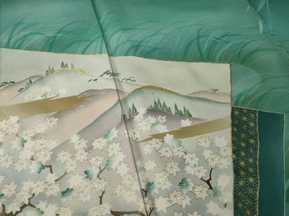 平和屋着物●訪問着　作家物　駒刺繍　遠山流水文　正絹　逸品　AABK3364ck