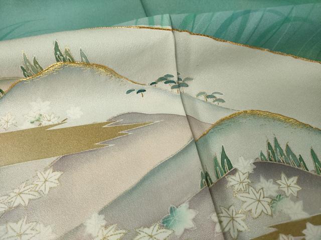 平和屋着物●訪問着　作家物　駒刺繍　遠山流水文　正絹　逸品　AABK3364ck