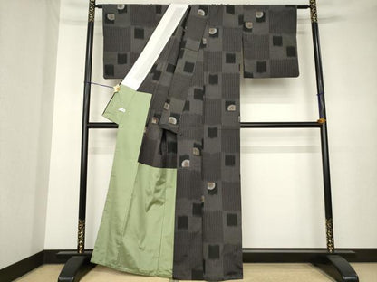 平和屋着物●上質な紬　番傘　黒地　胴抜き仕立て　正絹　逸品　AABK3365ck