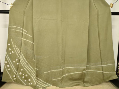 平和屋着物●訪問着　絞り　立波文　金彩　正絹　逸品　AABK3366ck