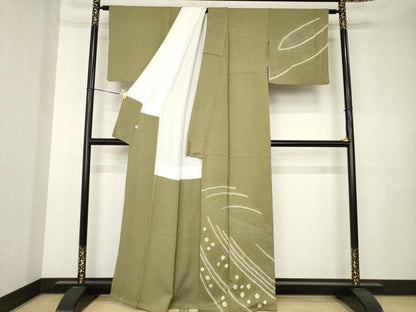 平和屋着物●訪問着　絞り　立波文　金彩　正絹　逸品　AABK3366ck