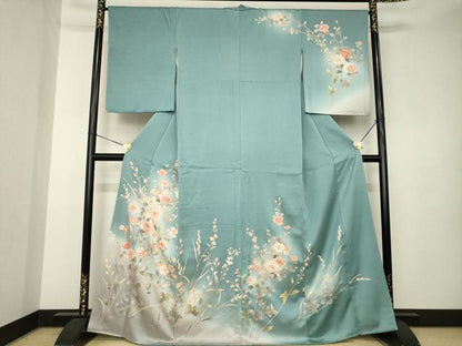 平和屋着物●訪問着　中国三大刺繍　相良刺繍　草花文　暈し染め　金彩　正絹　逸品　AABK3367ck
