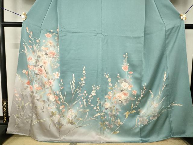 平和屋着物●訪問着　中国三大刺繍　相良刺繍　草花文　暈し染め　金彩　正絹　逸品　AABK3367ck