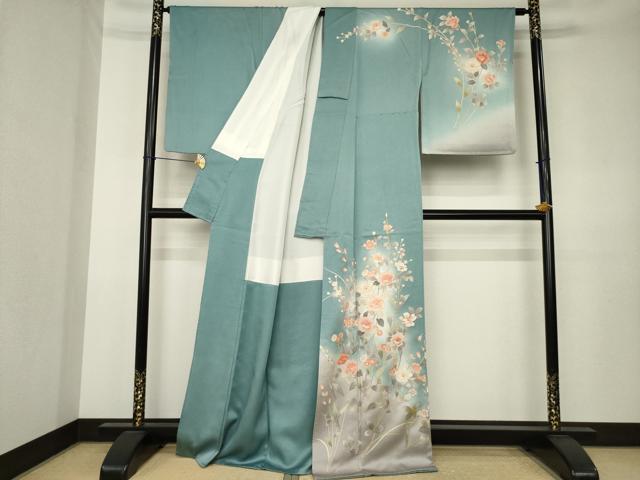 平和屋着物●訪問着　中国三大刺繍　相良刺繍　草花文　暈し染め　金彩　正絹　逸品　AABK3367ck