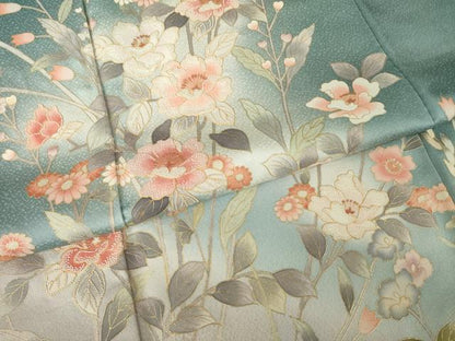平和屋着物●訪問着　中国三大刺繍　相良刺繍　草花文　暈し染め　金彩　正絹　逸品　AABK3367ck