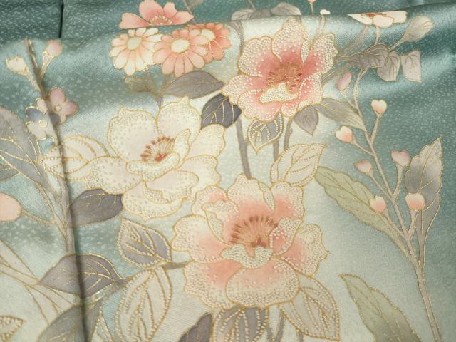 平和屋着物●訪問着　中国三大刺繍　相良刺繍　草花文　暈し染め　金彩　正絹　逸品　AABK3367ck
