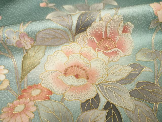 平和屋着物●訪問着　中国三大刺繍　相良刺繍　草花文　暈し染め　金彩　正絹　逸品　AABK3367ck
