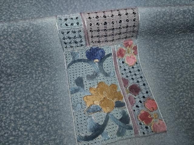 平和屋着物●伝統工芸士　山本富男　訪問着　総刺繍　中国三大刺繍　スワトウ刺繍　汕頭刺繍　短冊更紗花文　正絹　逸品　AABK3369ck