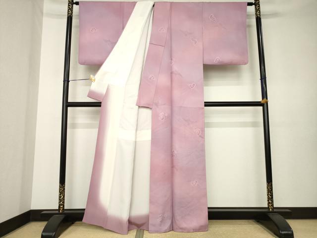 平和屋着物●染色作家　斉藤三才　小紋　三才鳥　暈し染め　反端付き　正絹　逸品　AABK3370ck