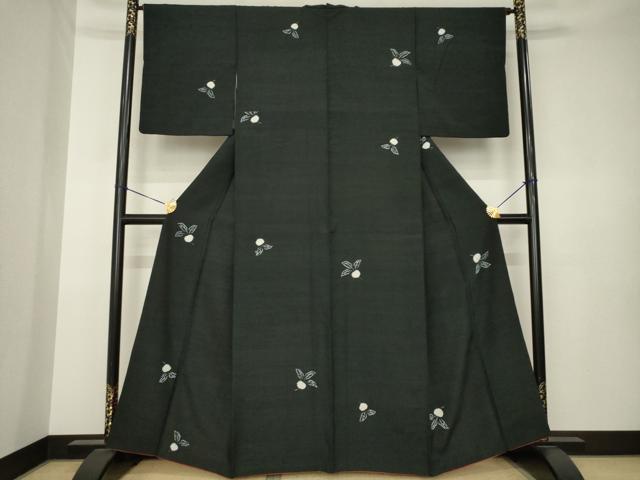 平和屋着物●上質な紬　絞り　カブ　成り物　黒地　正絹　逸品　AABK3372ck