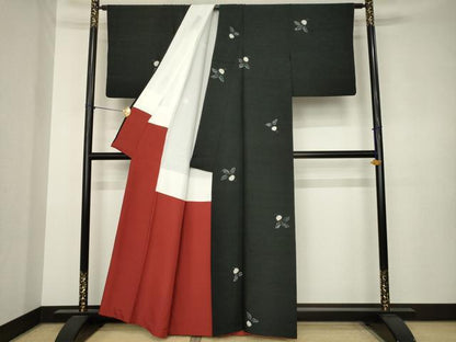 平和屋着物●上質な紬　絞り　カブ　成り物　黒地　正絹　逸品　AABK3372ck