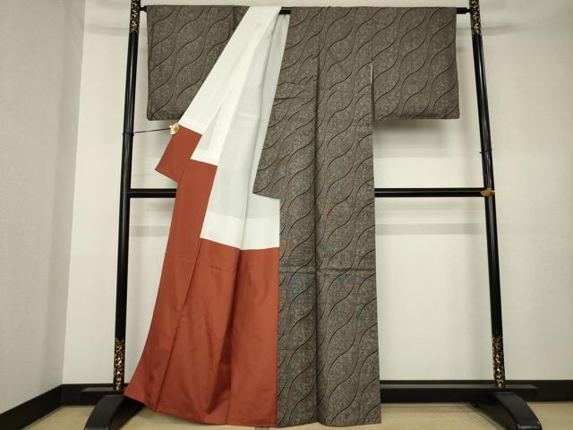 平和屋着物●本場大島紬　9マルキ　よろけ立涌花文　正絹　逸品　AABK3374ck