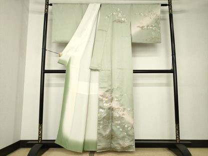 平和屋着物●訪問着　草花文　青海波　暈し染め　金銀彩　正絹　逸品　AABK3375ck