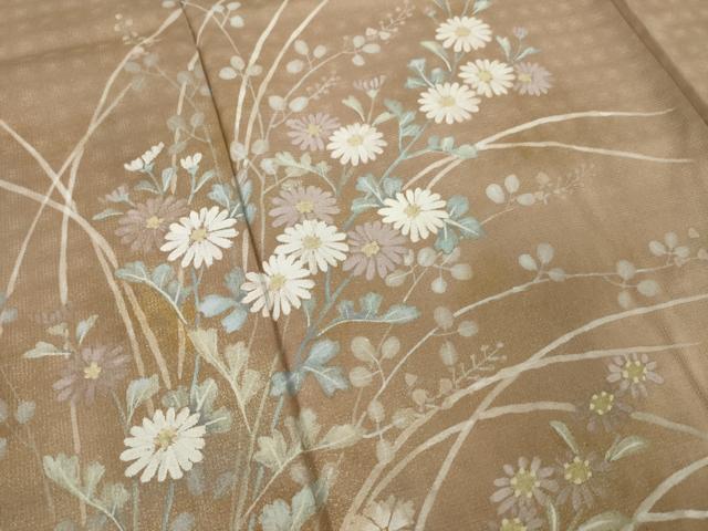 平和屋着物●訪問着　手描き　草花文　金彩　正絹　逸品　AABK3376ck