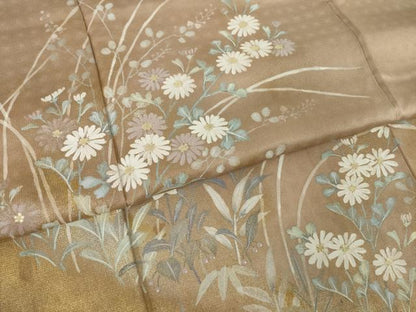 平和屋着物●訪問着　手描き　草花文　金彩　正絹　逸品　AABK3376ck