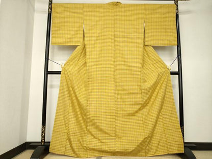 平和屋着物●上質な紬　格子　正絹　逸品　AABK3381ck
