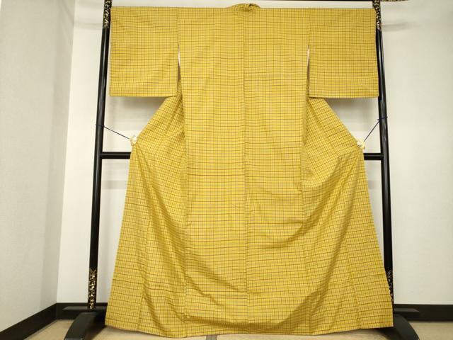 平和屋着物●上質な紬　格子　正絹　逸品　AABK3381ck