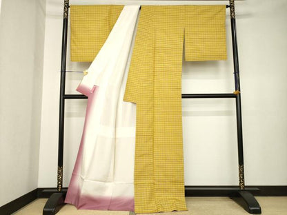 平和屋着物●上質な紬　格子　正絹　逸品　AABK3381ck