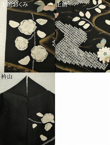平和屋着物●訪問着　辻が花　流水花文　黒地　金彩　正絹　逸品　AABK3383ck