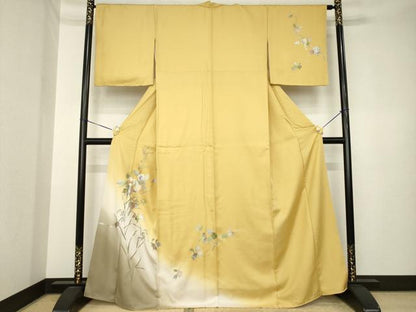 平和屋着物●訪問着　中国三大刺繍　スワトウ刺繍　汕頭刺繍　螺鈿　草花文　暈し染め　金銀彩　正絹　逸品　AABK3385ck