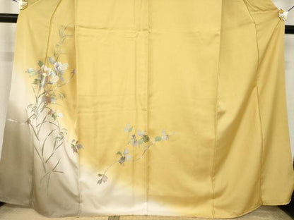 平和屋着物●訪問着　中国三大刺繍　スワトウ刺繍　汕頭刺繍　螺鈿　草花文　暈し染め　金銀彩　正絹　逸品　AABK3385ck