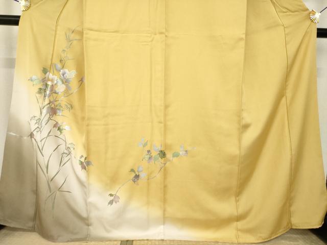平和屋着物●訪問着　中国三大刺繍　スワトウ刺繍　汕頭刺繍　螺鈿　草花文　暈し染め　金銀彩　正絹　逸品　AABK3385ck