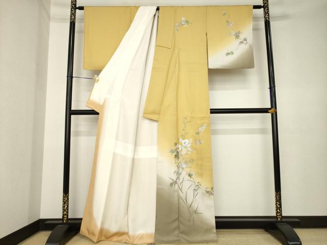 平和屋着物●訪問着　中国三大刺繍　スワトウ刺繍　汕頭刺繍　螺鈿　草花文　暈し染め　金銀彩　正絹　逸品　AABK3385ck
